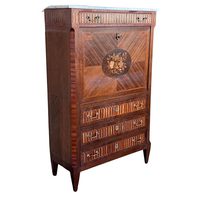 19th Century Empire Drop-Front Oak Secretary Desk or Abattant, Chest France For Sale - Image 15 of 18