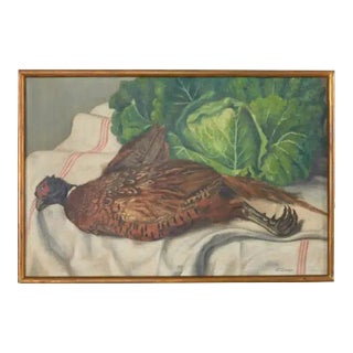 Midcentury French Baroque Style Still Life Pheasant With Cabbage For Sale
