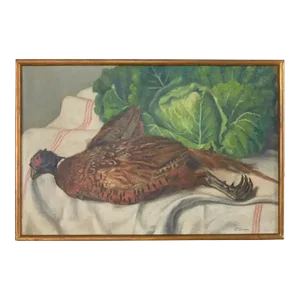 Midcentury French Baroque Style Still Life Pheasant With Cabbage