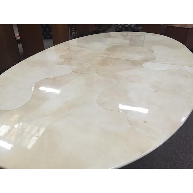 Large Faux Marble Pedestal Base Table With One Leaf For Sale - Image 4 of 9