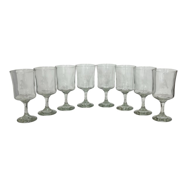 Vintage Mid Century Etched Monogram “A” Goblet - Set of 8 For Sale