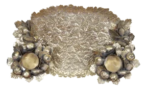 Late 20th Century Neiman Marcus Brass Repousse Leaves Fruit Serving Tray & Candle Holders, Italy- 3 Pieces