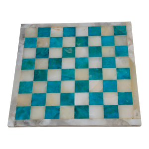 Vintage Large Emerald Green Marble Stone Inlaid Chess Board Alabaster Handcrafted 1950's