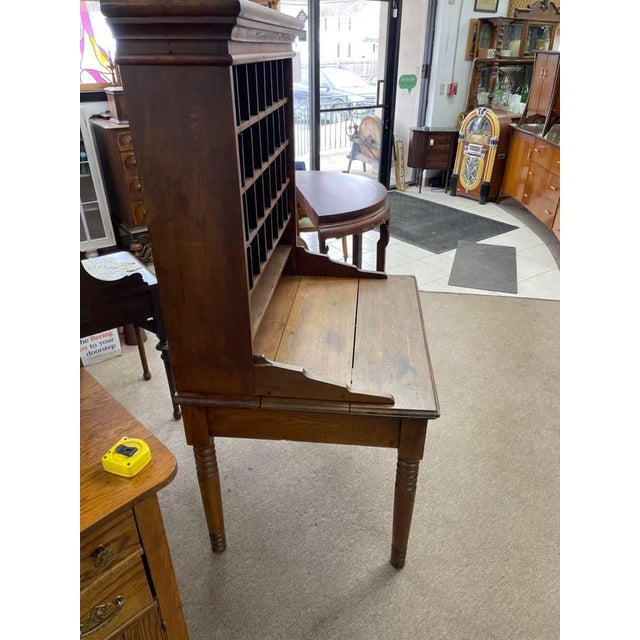 Antique Primative Wooden Postal Mail Sorting Desk Cabinet, 32 Cubbies, Deep Drawer For Sale - Image 10 of 12