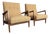 Jens Risom Oversized Walnut Lounge Chairs Fully Restored For Sale