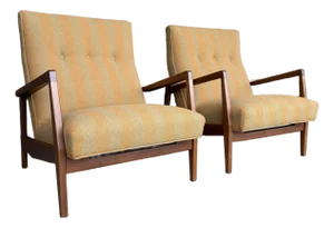 Jens Risom Oversized Walnut Lounge Chairs Fully Restored