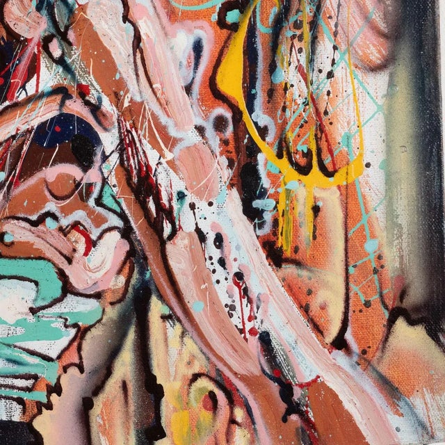 Paint "Portrait of a Woman With Hat" Contemporary Modernist Abstract Figurative Oil Painting by Costain For Sale - Image 7 of 9