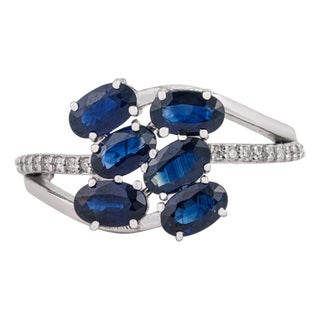 1.48ct Blue Sapphire & Diamond Cluster Ring in 14k White Gold Size 5 For Sale
