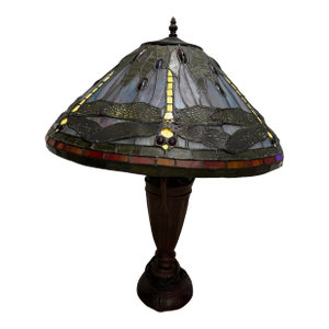 Late 20th Century Tiffany Style Dragonfly Table Lamp With Bronze Base