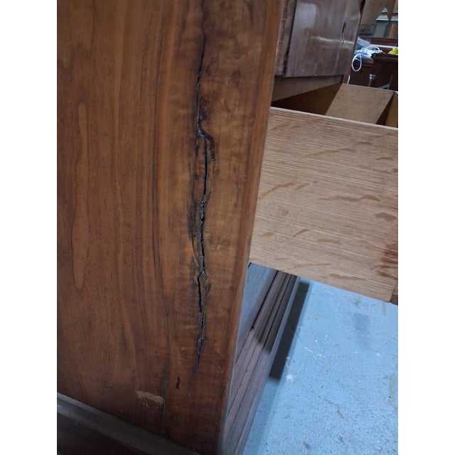 Wood 19th Century French Walnut Marble Top Commode With Bookmatched Veneers For Sale - Image 7 of 8