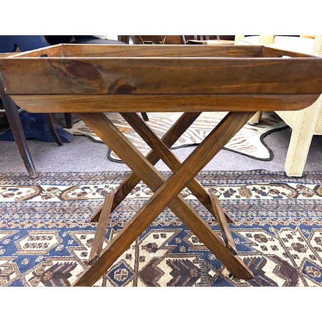 Mid 20th Century Mid Century X Base Tray Side Table With Raffia Woven Insert For Sale - Image 5 of 6