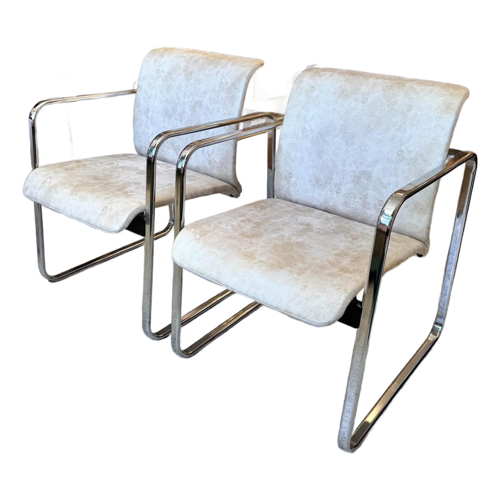 Vintage Pair of Chrome and Crackled Faux Leather Chair Attributed to ...