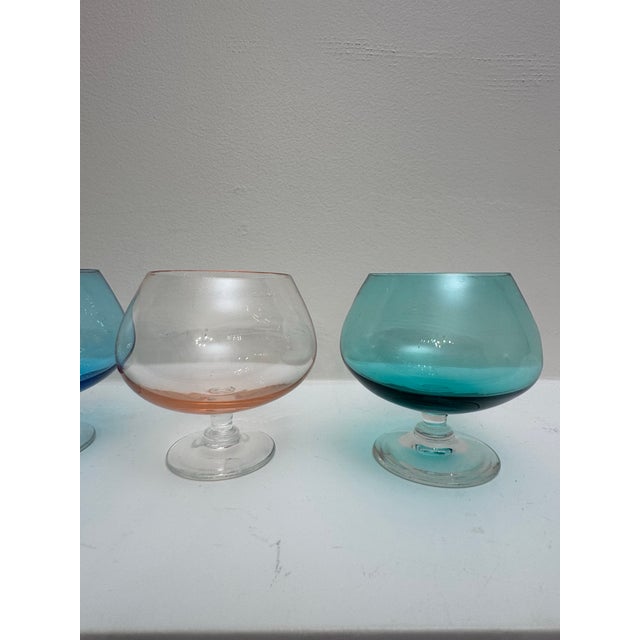 Transparent Mid 20th Century Mid Century Modern Pastel Colored Glass Brandy Snifters Cocktails - Set of 6 For Sale - Image 8 of 10