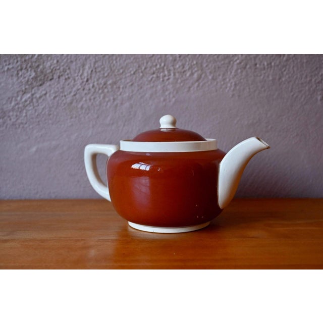 Two-Tone Sarreguemines Earthenware Teapot in Brown-Red and White, 1950s For Sale - Image 4 of 10