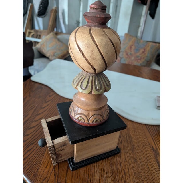 Paint Vintage Hand-Carved Wooden Finial With Hidden Drawer – Ornate Sculptural Tabletop Decor For Sale - Image 7 of 9