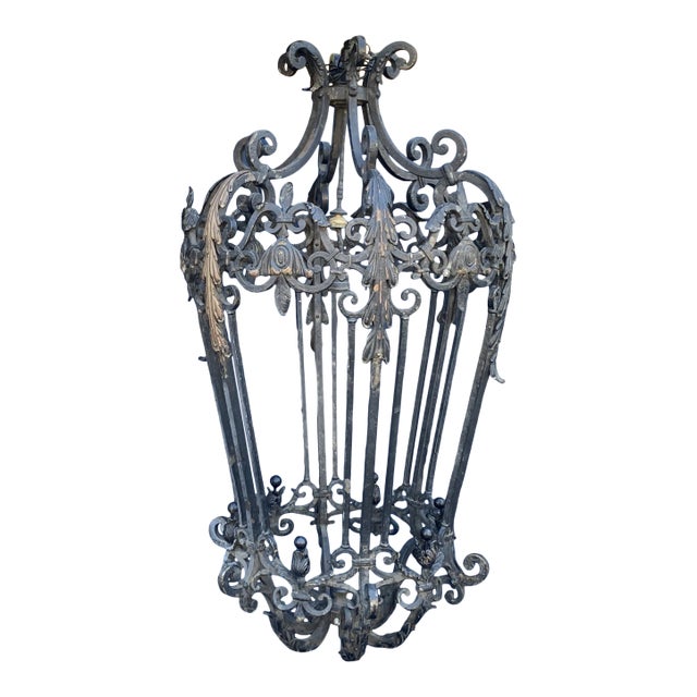 Vintage Oversized 1920s Spanish Revival Iron Pendant For Sale