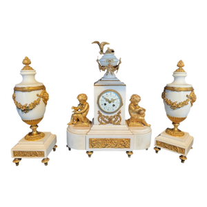 1855 Japy Freres Louis XVI Marble Clock Set - 3 Pc