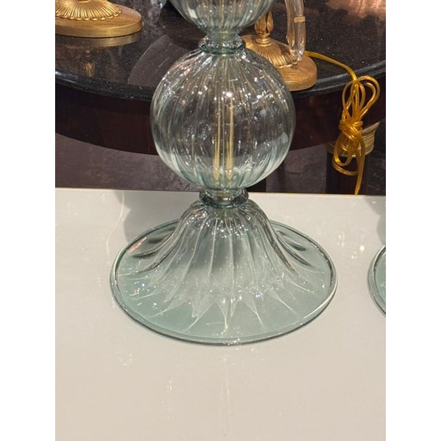 Murano Fontana Green Glass Ball Form Lamps - a Pair For Sale - Image 4 of 7