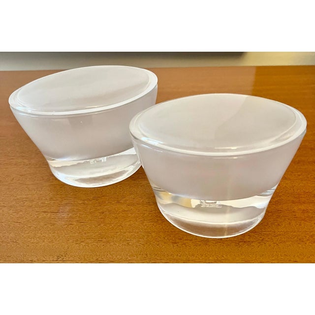 Transparent Pair of Oval Frosted Lidded Glass Boxes For Sale - Image 8 of 10