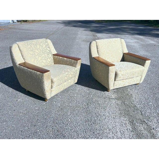 1950’s Swedish Modern Club Chairs With Wood Armrests on Castors - a Pair For Sale - Image 12 of 12