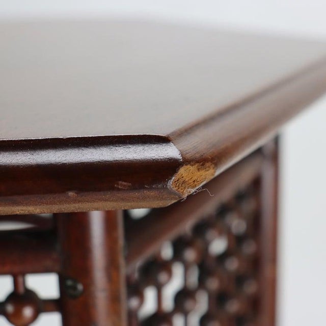 Wood Antique Anglo-Indian Mahogany Stick & Ball Style Hexagon Taboret Stand C1910 For Sale - Image 7 of 8