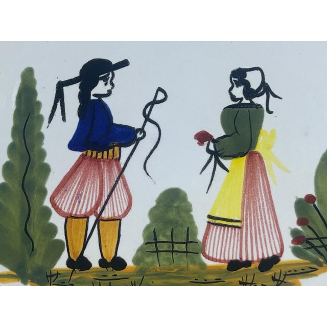 Vintage Hb Quimper Plate | Hand Painted Breton Couple Faience | French Folk Art Pottery For Sale In San Francisco - Image 6 of 10