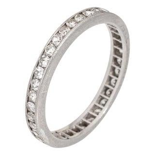 1910s Antique Edwardian Diamond Band Size 6.75 Ring Platinum Wedding Eternity Jewelry For Sale