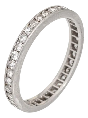 1910s Antique Edwardian Diamond Band Size 6.75 Ring Platinum Wedding Eternity Jewelry