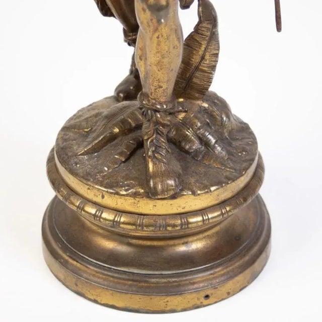 Antique Native American Bronze Sculpture Lamp For Sale - Image 6 of 11