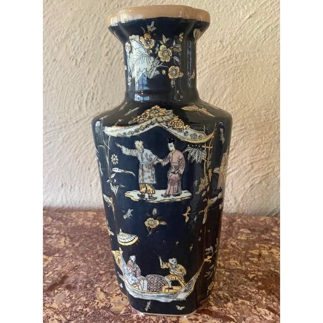 Mid 20th Century Mid 20th Century Black and Yellow Chinese Famille Noire Vase For Sale - Image 5 of 13