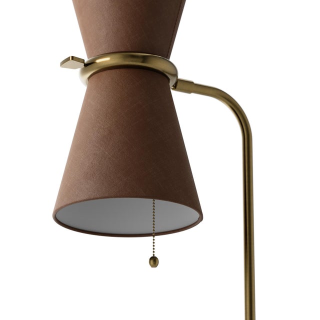 Gable Floor Lamp, Antique Natural Brass with Russet Shade For Sale In Detroit - Image 6 of 8