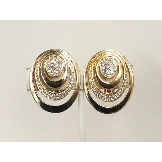 Modern 1984 Vintage Mimi di N Oval Rhinestone Clip Earrings- 2 Pieces For Sale - Image 3 of 9