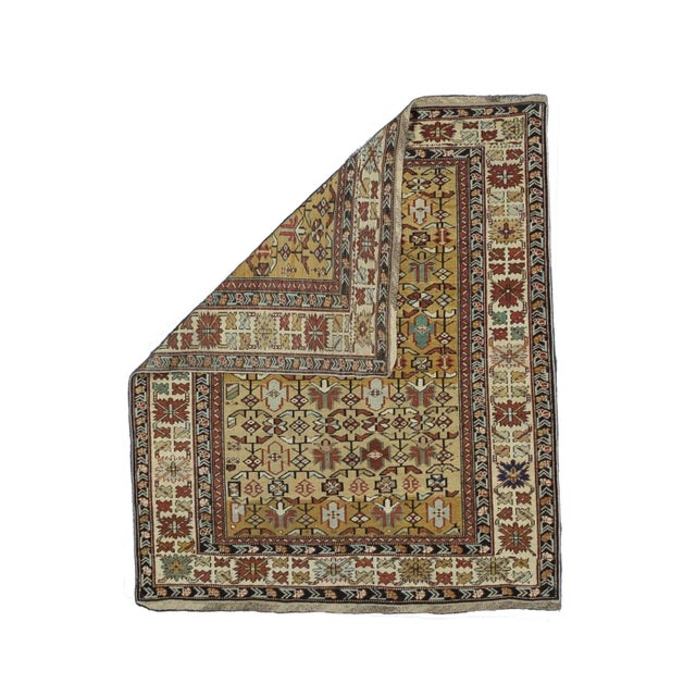 Fine Antique Kuba Rug 4’0" x 5’8”. Azeri Turks inhabit the Kuba area of the central west Caspian Caucasus and weave a wide...