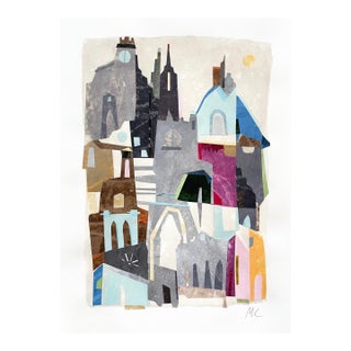 Townhouses - Original House-Themed Mixed Media Paper Collage by Maria C Bernhardsson For Sale