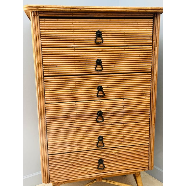 Rattan Chest of Drawers attributed to Adrien Audoux and Frida Minet, 1960s For Sale - Image 11 of 15