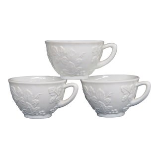 Indiana Colony Harvest Grape White Milk Glass Set of 3 Punch Tea Cups For Sale