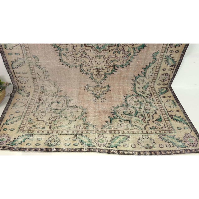 1970s Vintage Turkish Handmade Wool Cotton Beige Area Rug For Sale - Image 4 of 13
