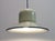 Candle Bell-Shaped Chandelier from the 1970s. Made of white enameled aluminum with a black border. In excellent condition....