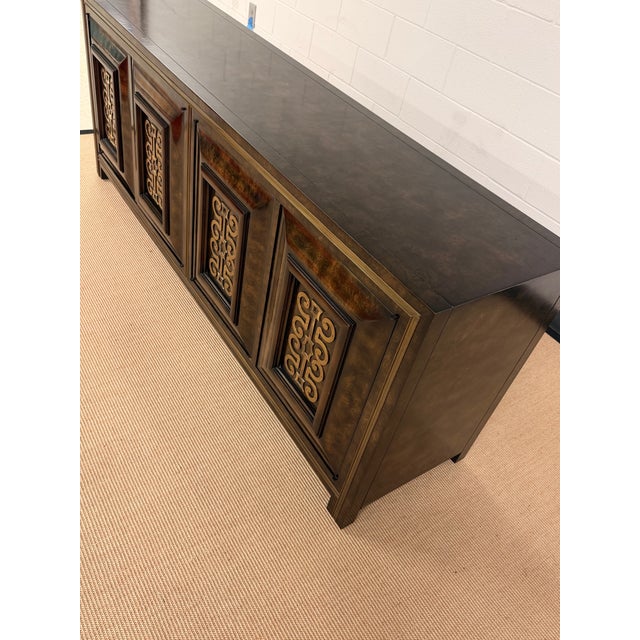 Wood 1970's Burled Carpathian Elm and Brass Credenza From Mastercraft For Sale - Image 7 of 10