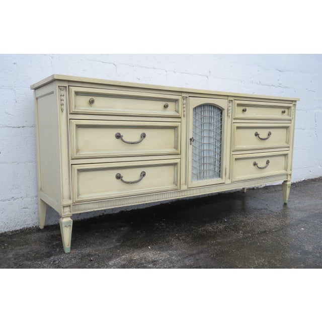 French Shabby Chic Painted Long Dresser Bathroom Vanity Tv Console For Sale - Image 13 of 13