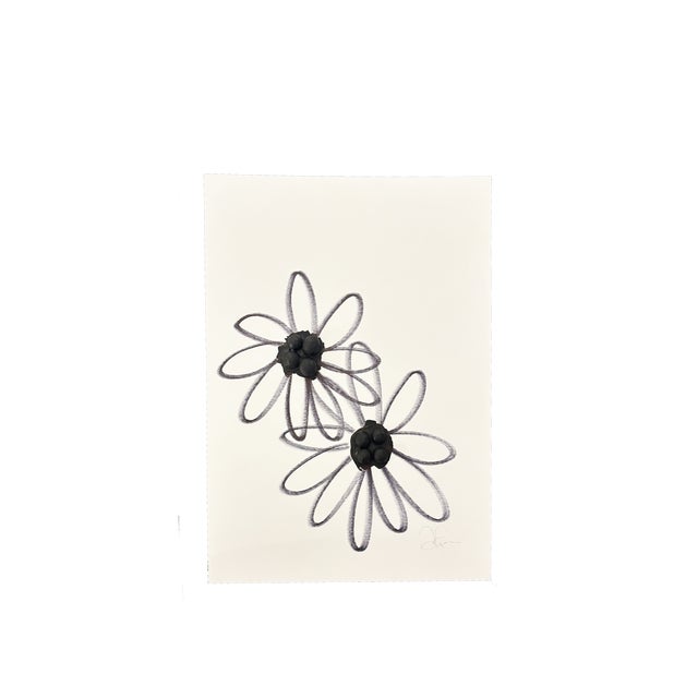 Original abstract floral ink drawing in black and white on paper. Organic daisy-inspired forms with expressive linework...