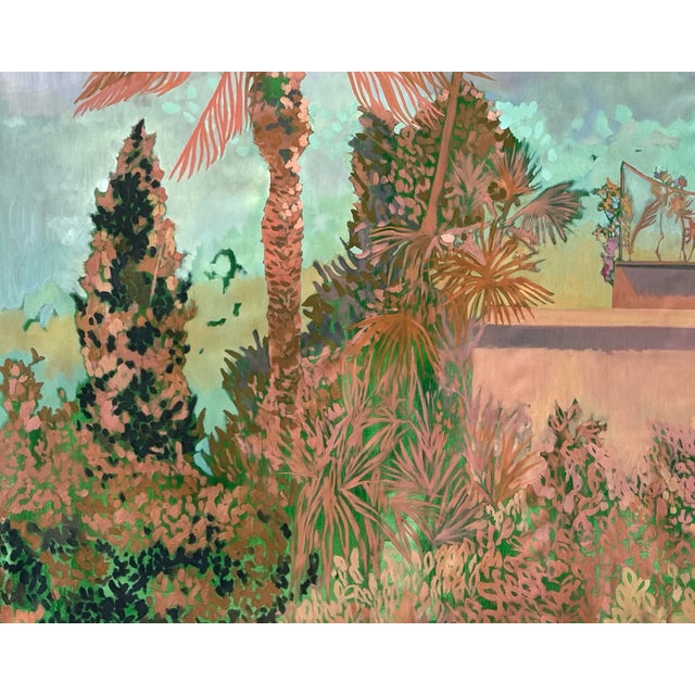 "Marrakesh Ii" by Javiera Da Fonseca Ilić, Marrakesh Morocco, Warm Terracotta Tropical Rooftop Scene, Golden Hour Cityscape, Original Oil Painting For Sale - Image 4 of 9