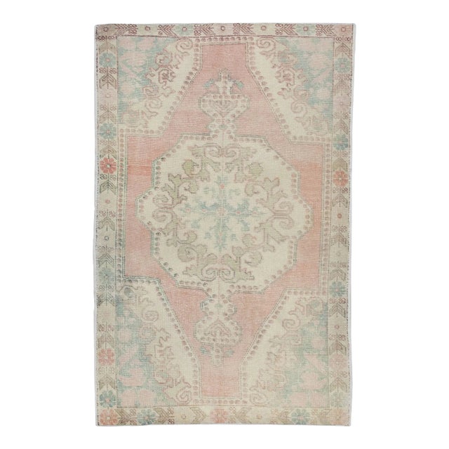 1960s Vintage Pink & Blue Rug For Sale