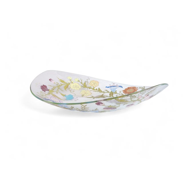 1940s Dorothy Thorpe Wildflowers and Ribbon Sheet Glass Oval Serving Bowl For Sale In New York - Image 6 of 12