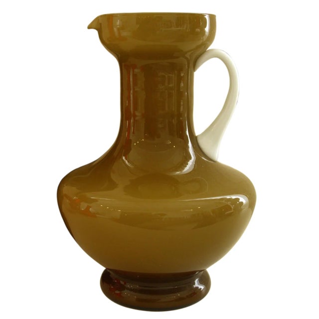 Vintage Italian Empoli Cased Glass Caramel & White Pitcher For Sale - Image 13 of 13