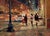 Night Out by Jim Beckner | Oil on canvas Night scene with figures walking in a city. For Sale
