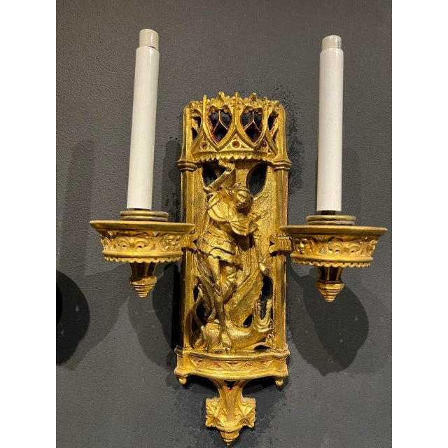 Late 19th Century Late 19th Century Caldwell Gothic St Michael Motif Sconces - a Pair For Sale - Image 5 of 9