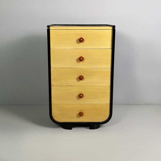 Art Deco Italian Chest of Drawers in Light and Black Wood, 1930s For Sale - Image 3 of 18