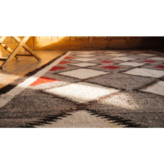 1930s Grey Triangles Antique American Navajo Rug 4' X 6' 10" Flatweave Wool Carpet For Sale - Image 9 of 10