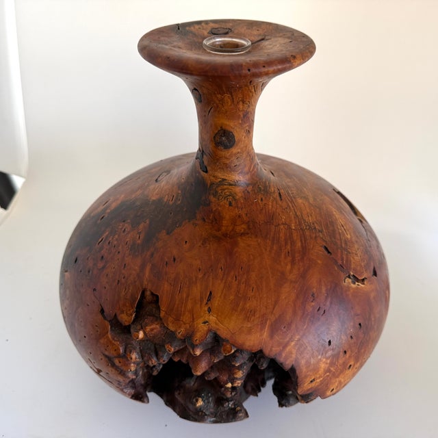 Offering this large burled wood organic vessel/vase crafted by master woodturner Bruce Bernson (1950-2014), a leader of...